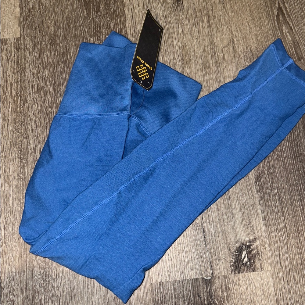 Stella Elyse blue ribbed compression leggings Size S/M